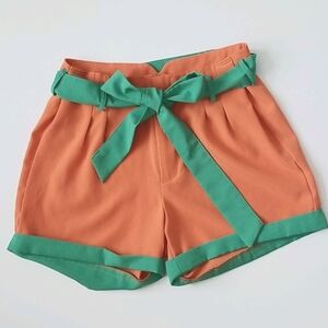Orange green hight waist Women shorts with belt straps size S